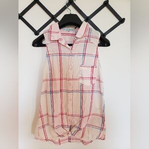 Plaid Sleeveless Button-Up Shirt